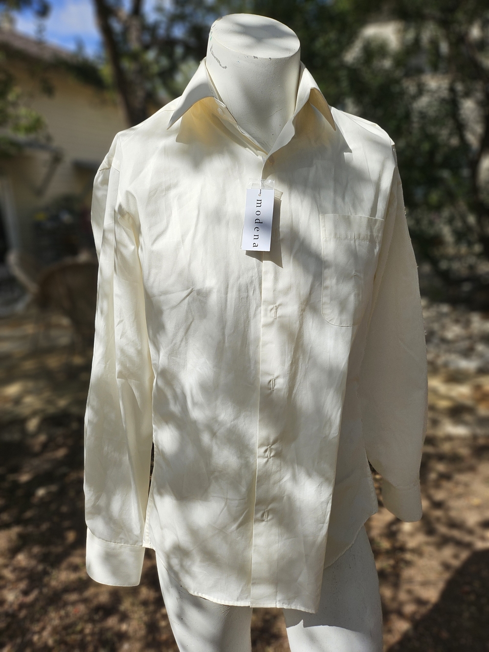 New Modena Men's Cream Cotton Poly Button-Down Dress Shirt 16 34/35